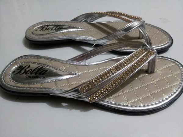 Rasteirinha com Strass Prata 02 tiras Ref. R03